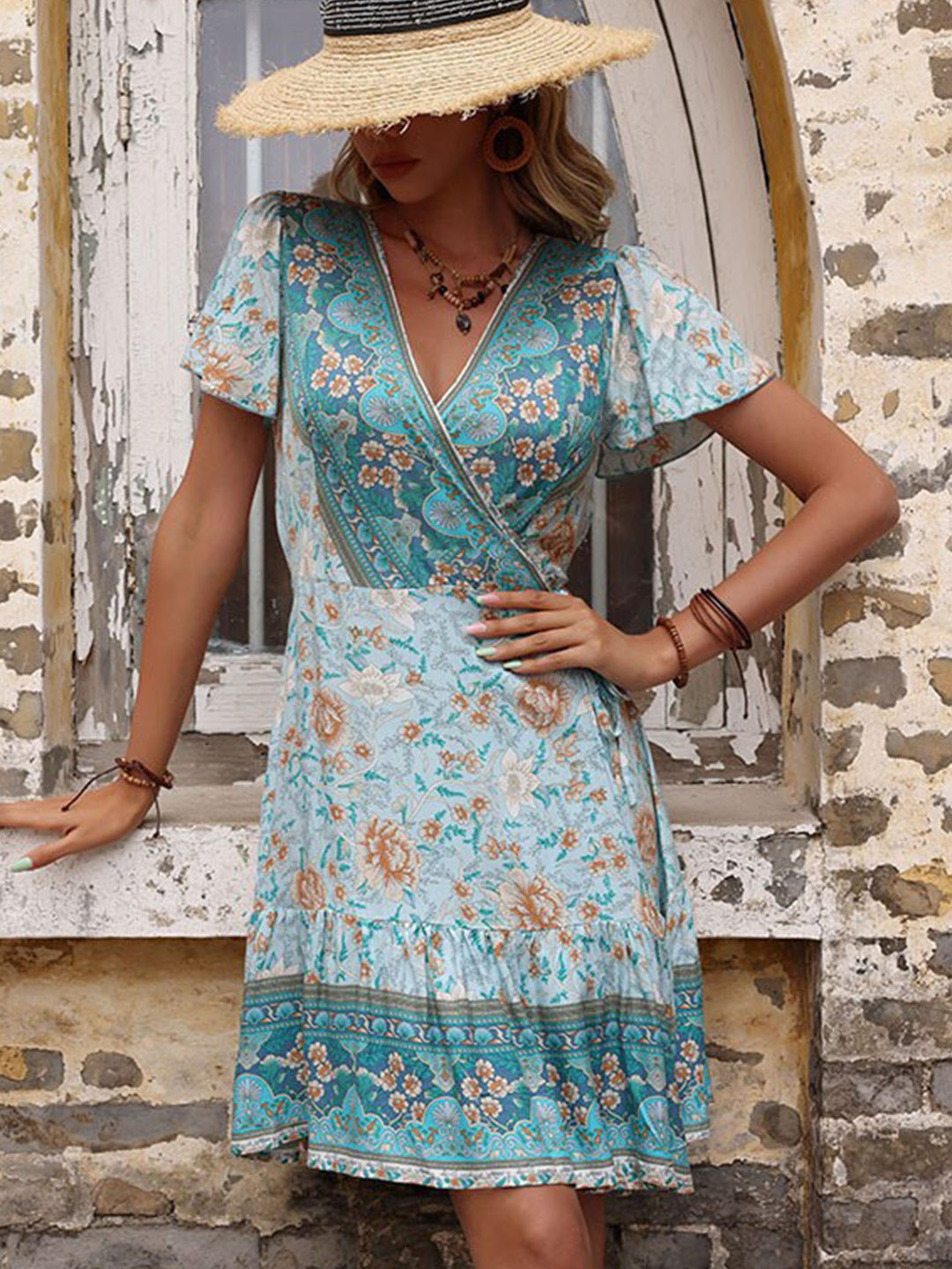 StyleCast Blue & Mushroom Floral A-Line Knee Length Dress