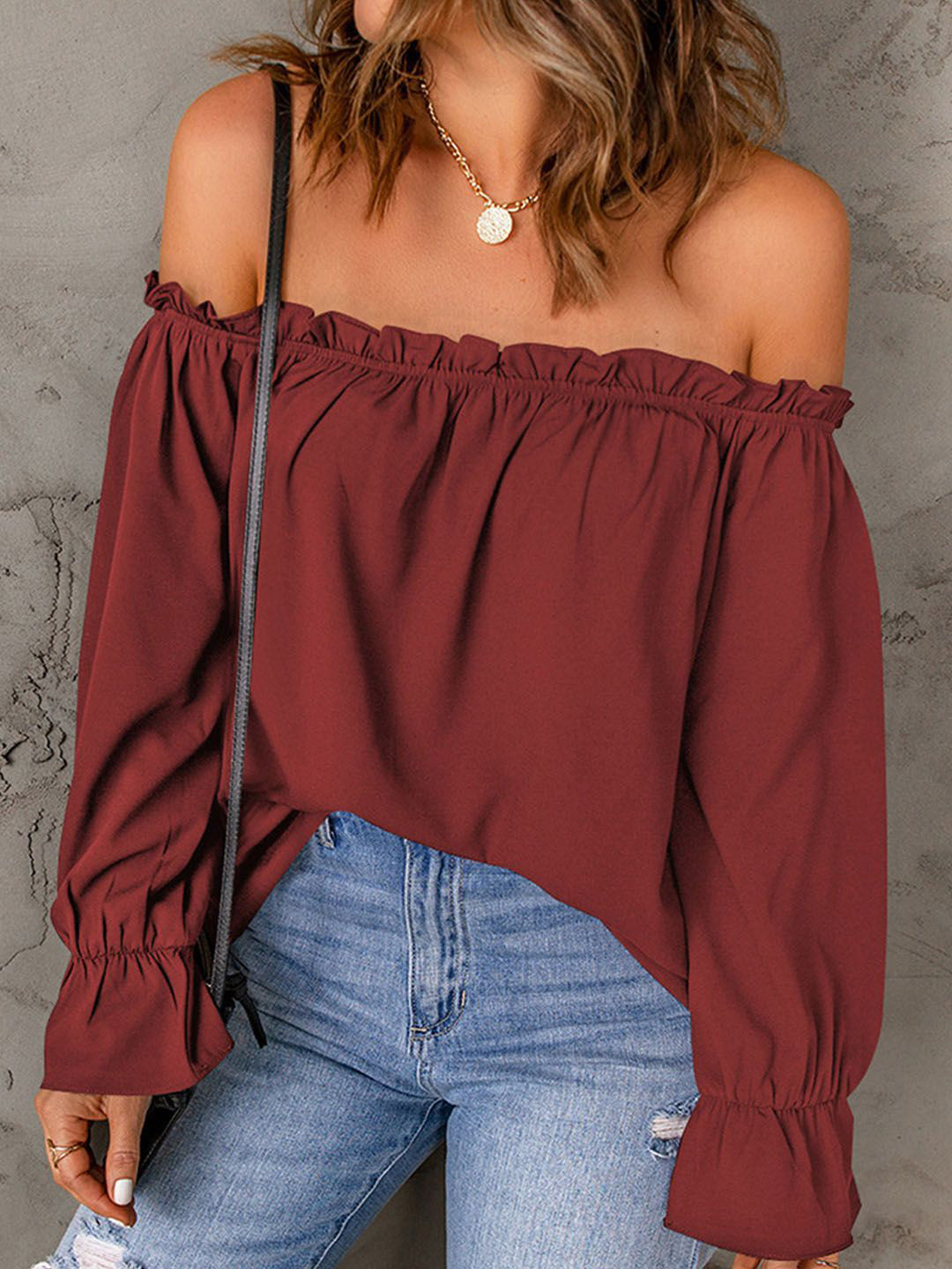 StyleCast Women Off-Shoulder Bell Sleeve Bardot Top