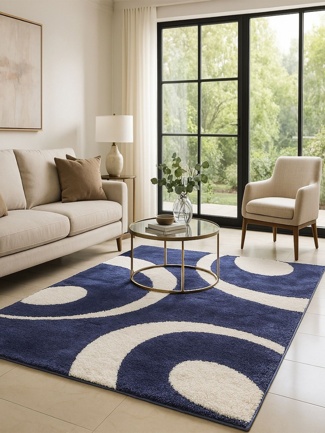 Banchmark Home Furnishings Navy Blue Geometric Anti-Skid Woolen Carpet