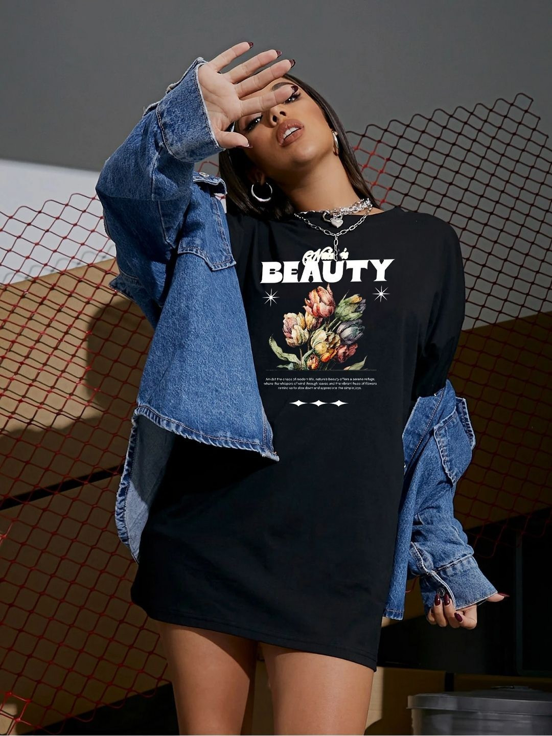 SZN Women Printed Drop-Shoulder Sleeves Applique T-shirt