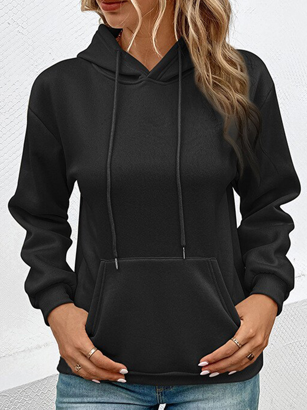 StyleCast Black Hooded Long Sleeves Sweatshirt