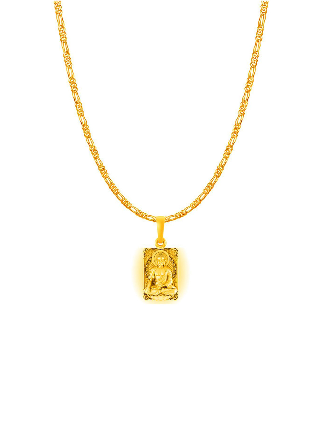 Metronaut Men 925 Silver 22KT Gold-Plated God Buddha Pendant With Figaro Chain