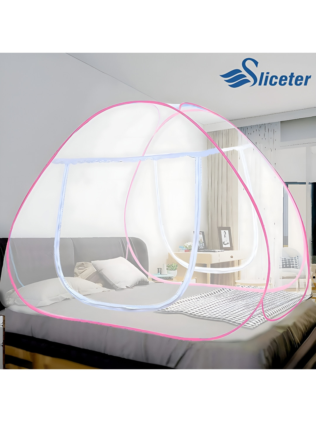 SLICETER Pink & Transparent King Size Tent Mosquito Net