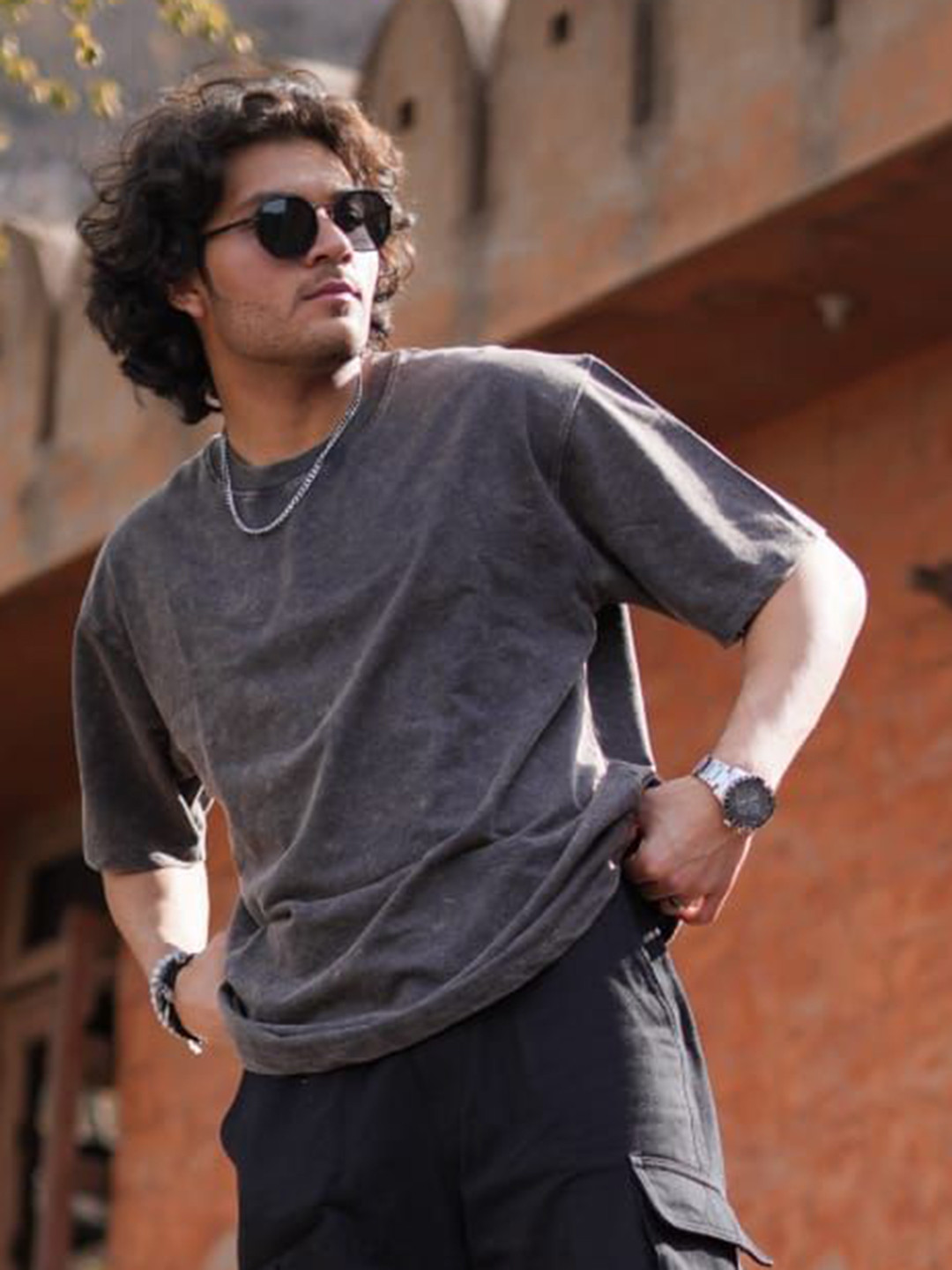 Men's Regular Fit Washed Effect Round Neck T-shirt