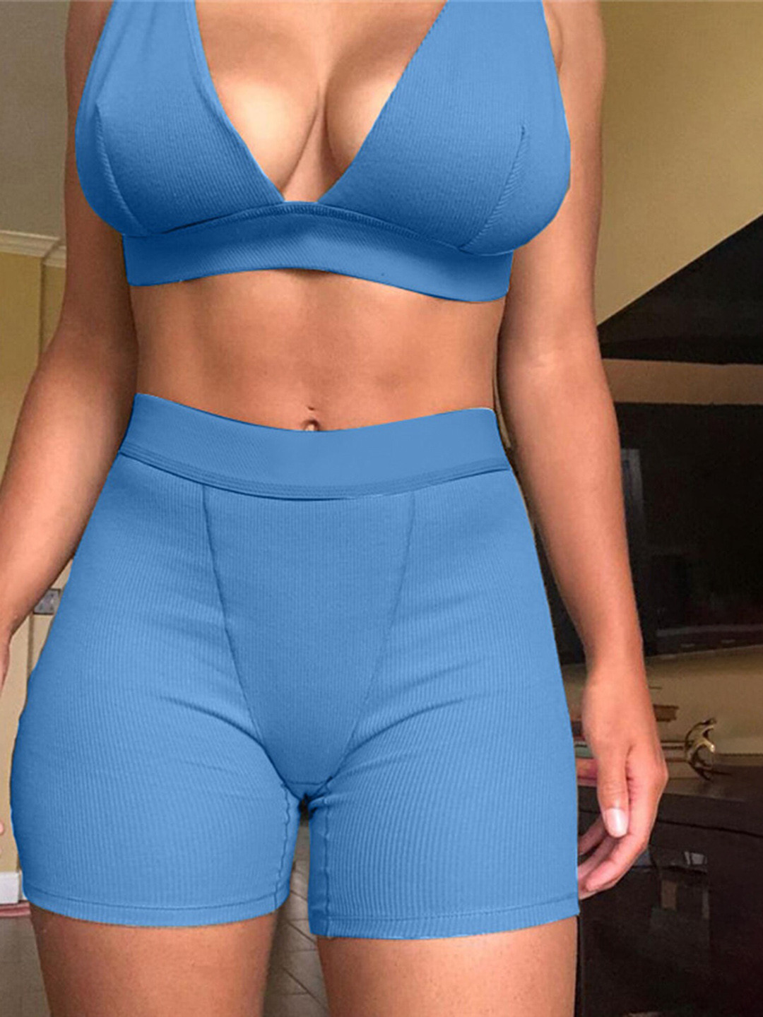 LULU & SKY Adjustable Straps Sports Bra With Shorts