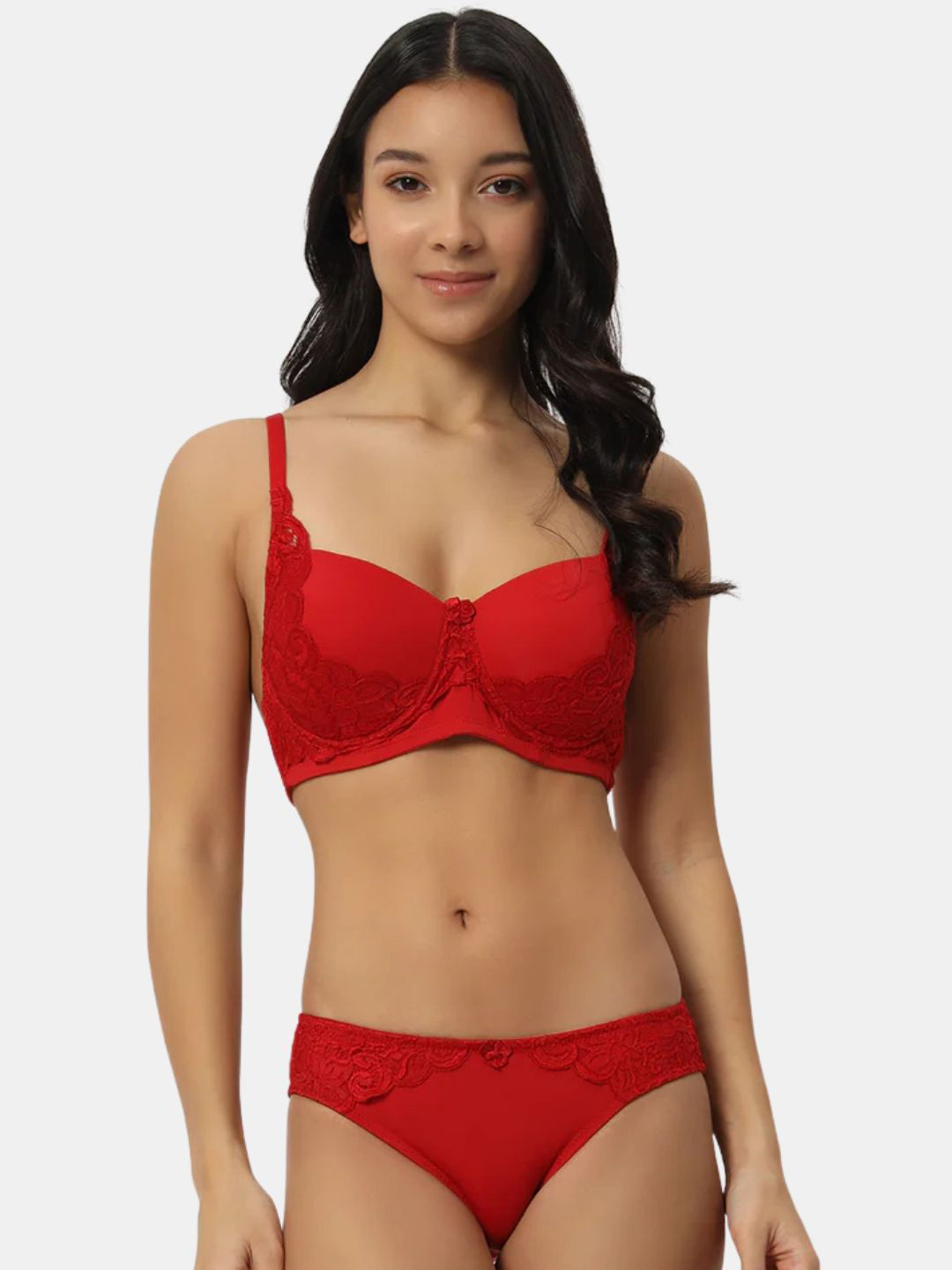 BEWILD Self-Designed Lightly Padded Lingerie Set Hexa/Set/Red/28