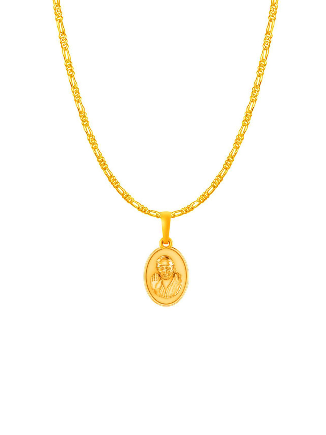 Metronaut Men 925 Silver 22KT Gold-Plated Sai Baba Pendants With Figaro Chains