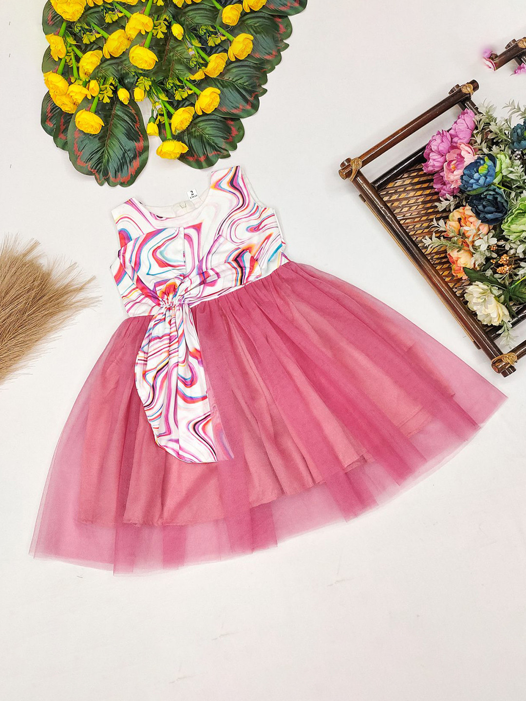 Tejam Girls1Print Satin Fit & Flare Dress Kneelength