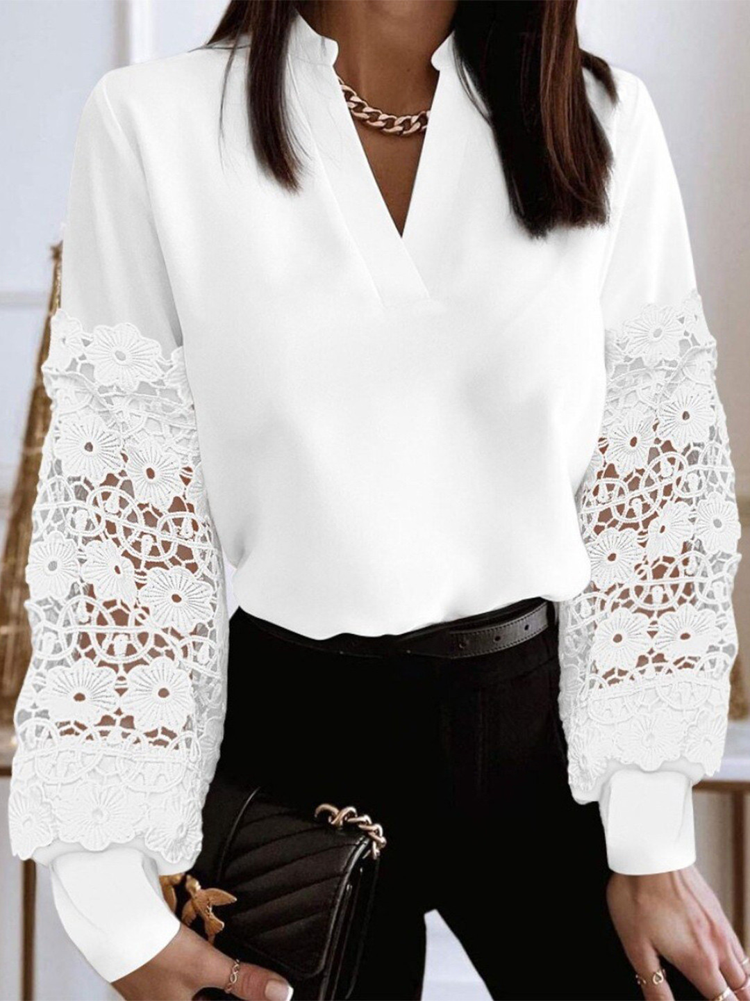 StyleCast White V-Neck Long Sleeve Formal Top