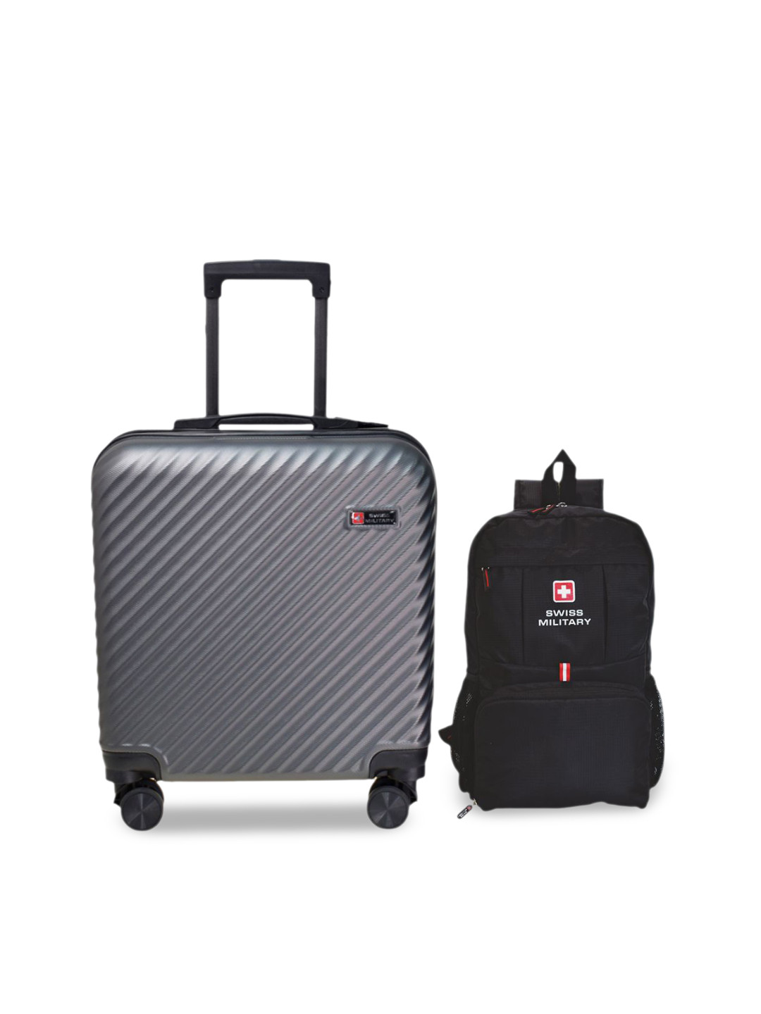 SWISS MILITARY Set Of 2 Dusky Textured Hard-Sided Cabin Trolley Bag & Backpack