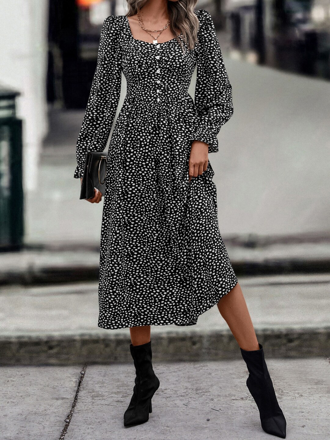 StyleCast Women Midi Long Sleeves A-Line Dress
