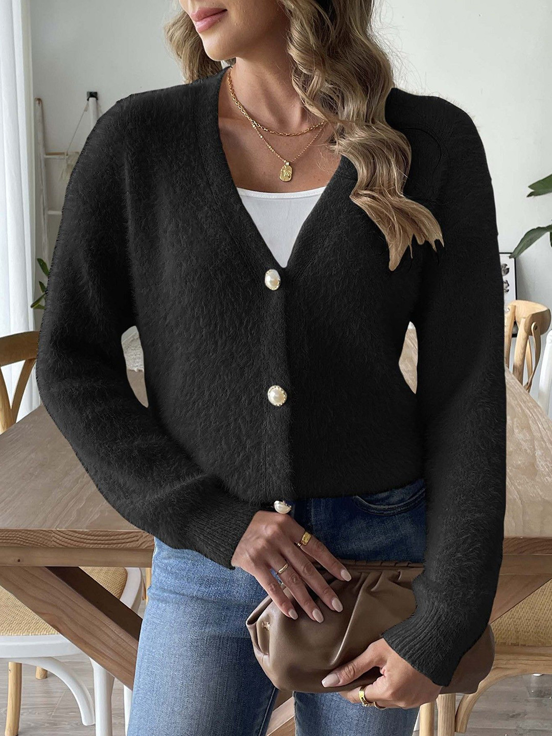 StyleCast Women Solid Lightweight Button Front Cardigan