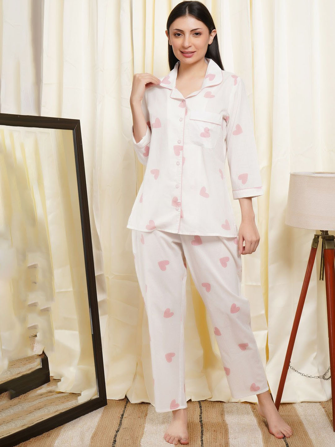 ALLEN WEAVE Women Printed Shirt & Pyjamas Night suit