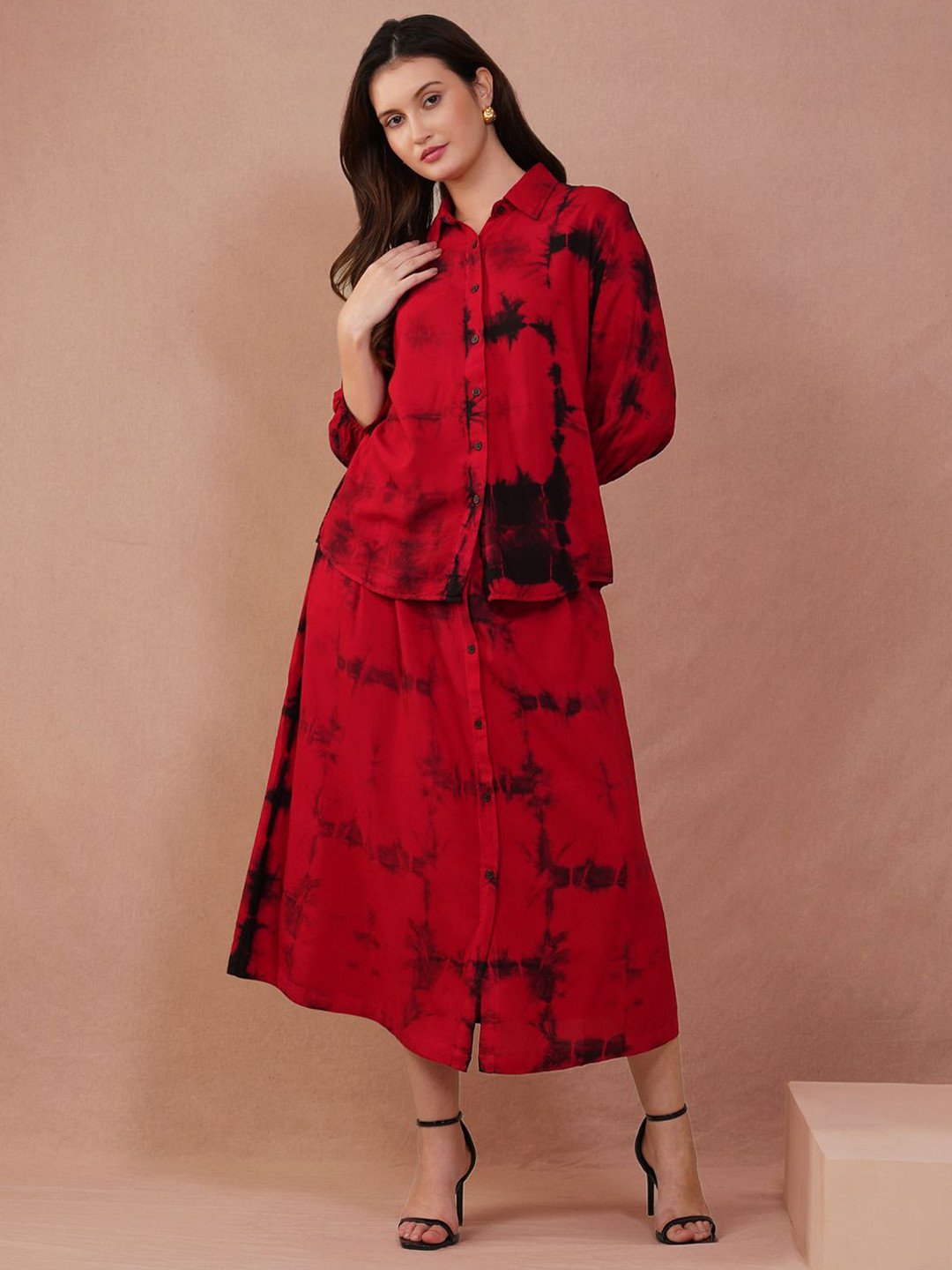 KALAMIR Dyed Shirt Collar Shirt With Skirt Co-Ords