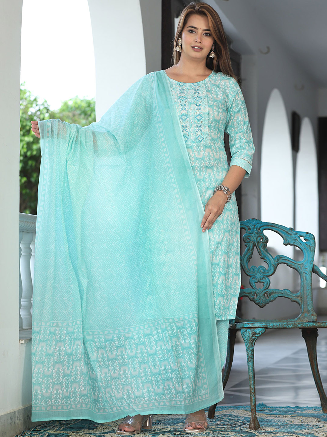 WILL BOTTOM Women Floral Printed Cotton Kurta with Salwar & Dupatta