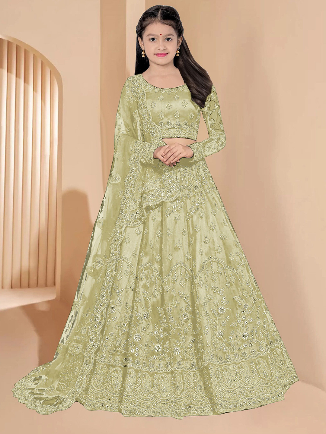 BAESD Girls Embellished Semi-Stitched Lehenga & Unstitched Blouse With Dupatta