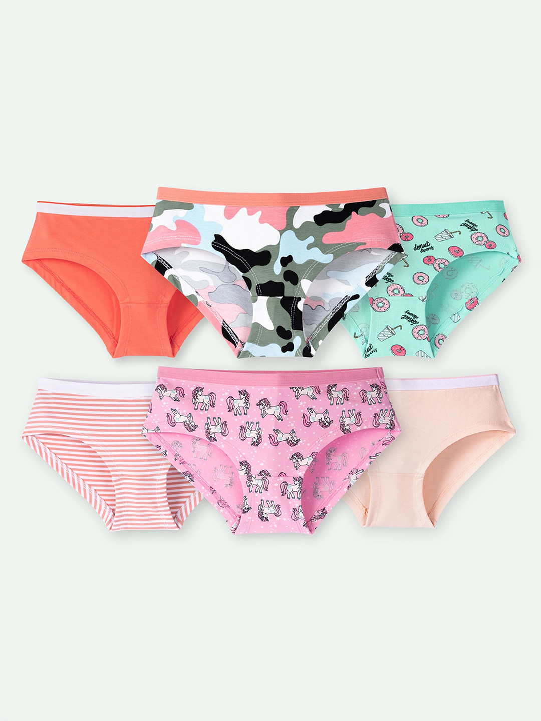 ariel Girls Pack Of 6 Printed Cotton Basic Briefs AR-Panty-P6-pinkmil-pinkuni-dnt-pantyZ