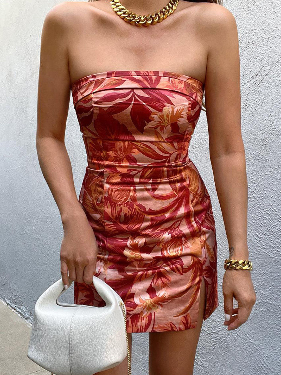 LULU & SKY Print  Zip-up Back Bandeau Off-Shoulder Bodycon Dress