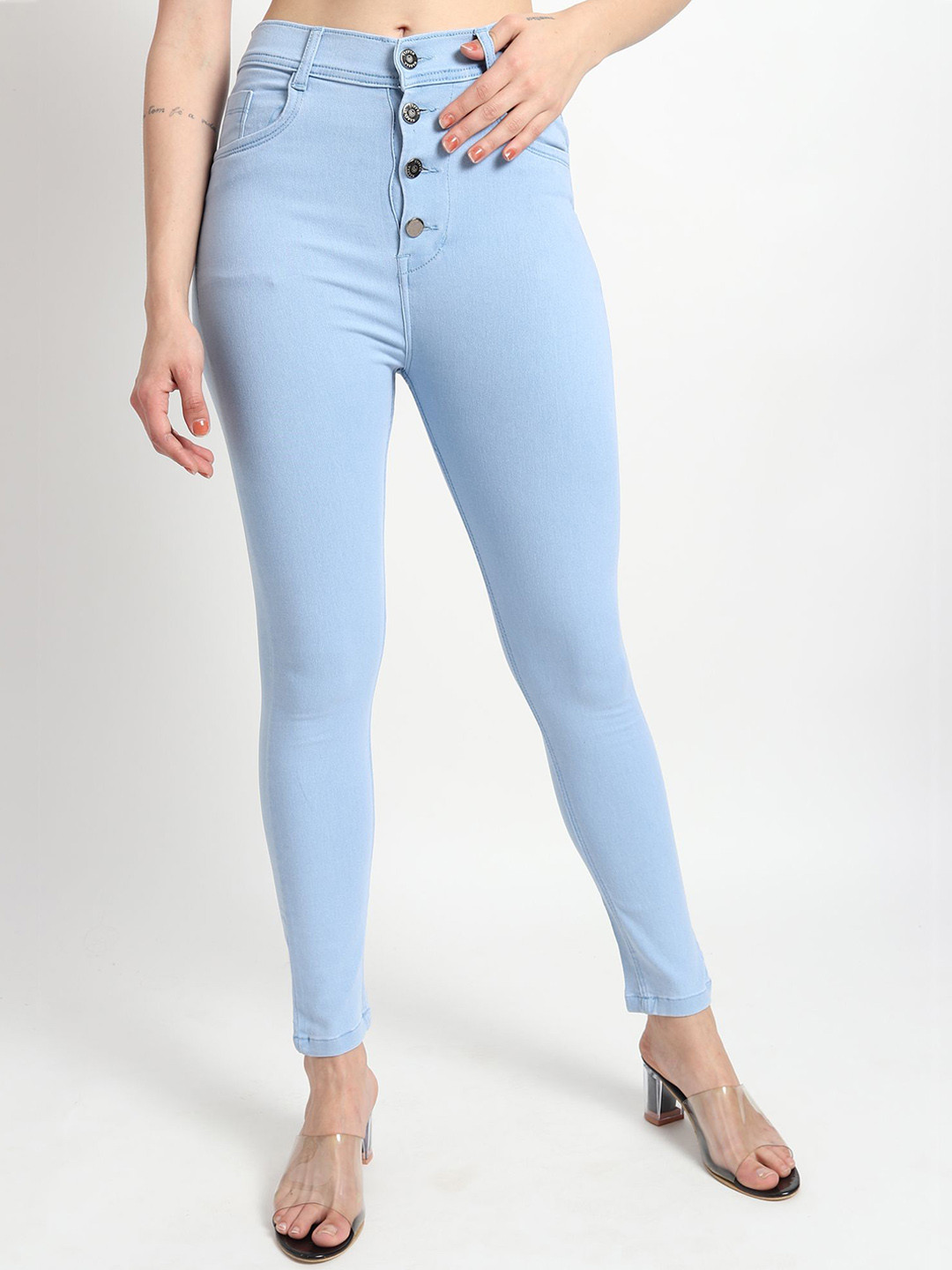 TYFFYN Women Slim Fit High Waist Trend Four Button Design Jeans