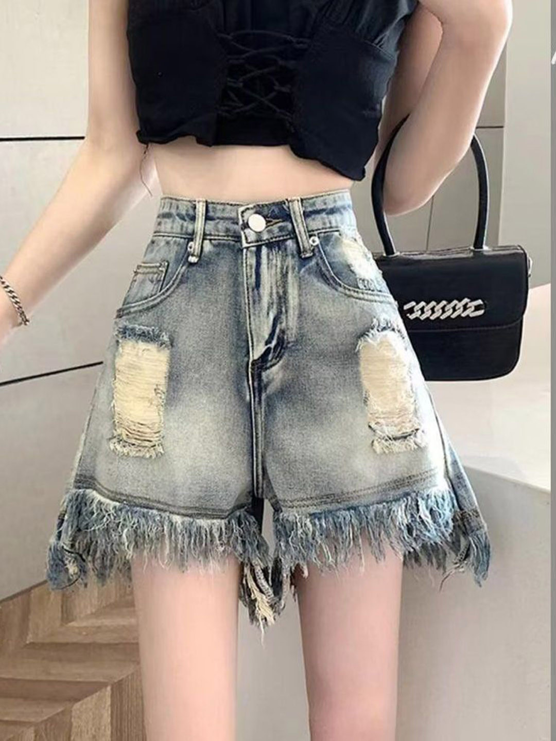 StyleCast x Revolte Women Washed High-Rise Cotton Denim Shorts