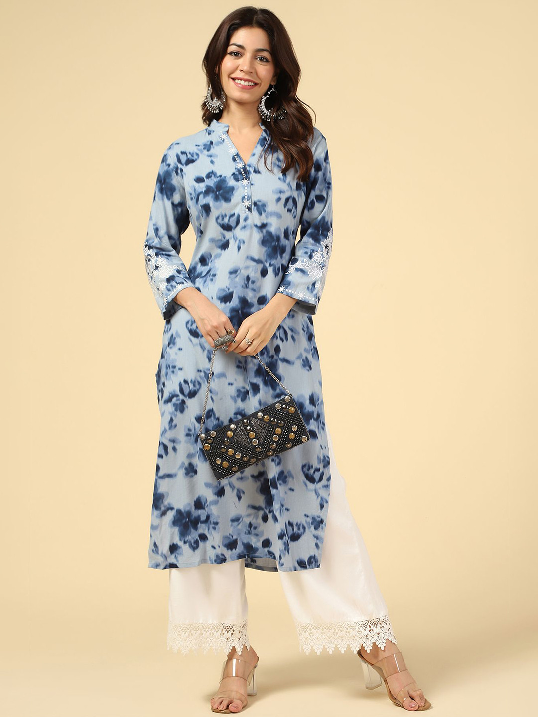 Mustard Women Floral Printed Daily Straight Kurta
