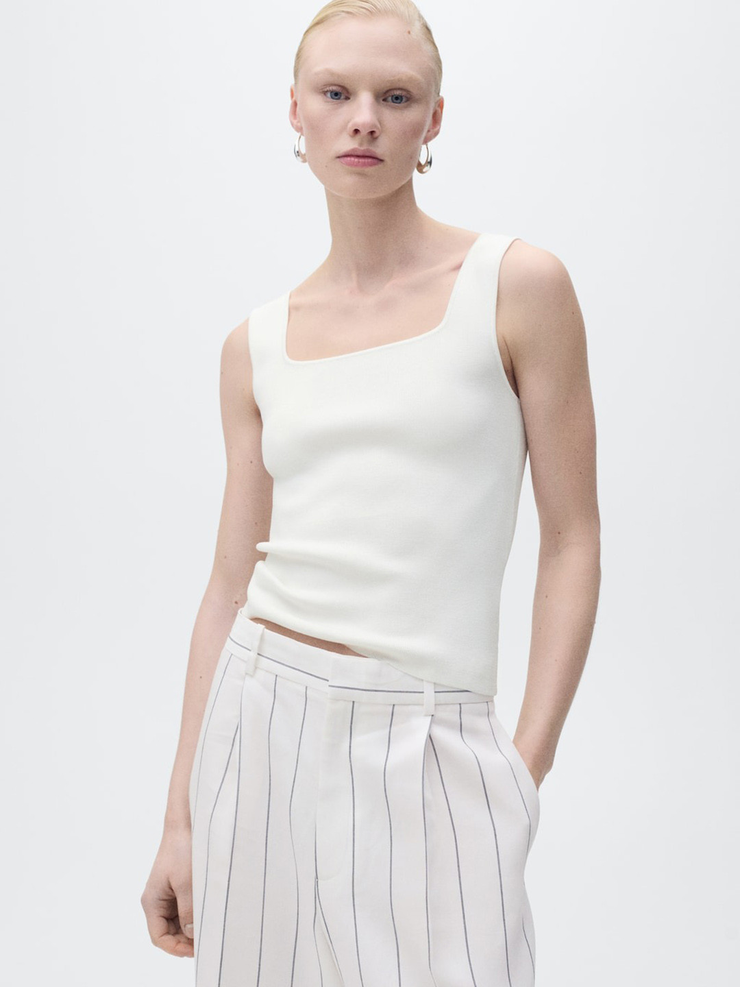 MANGO Square Neck Knit Fitted Top