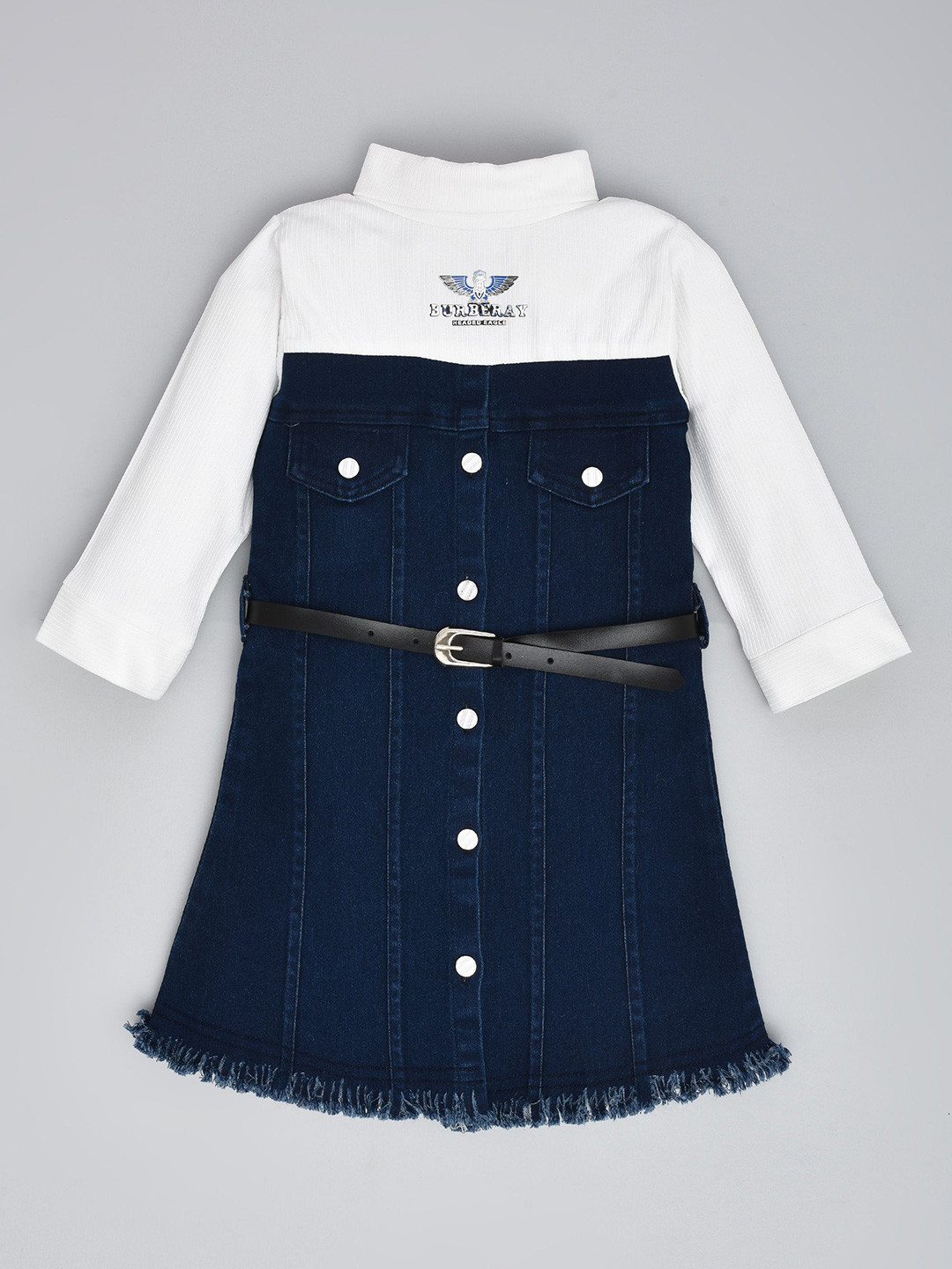 we11 Girls High Neck Denim Cotton A-Line Dress