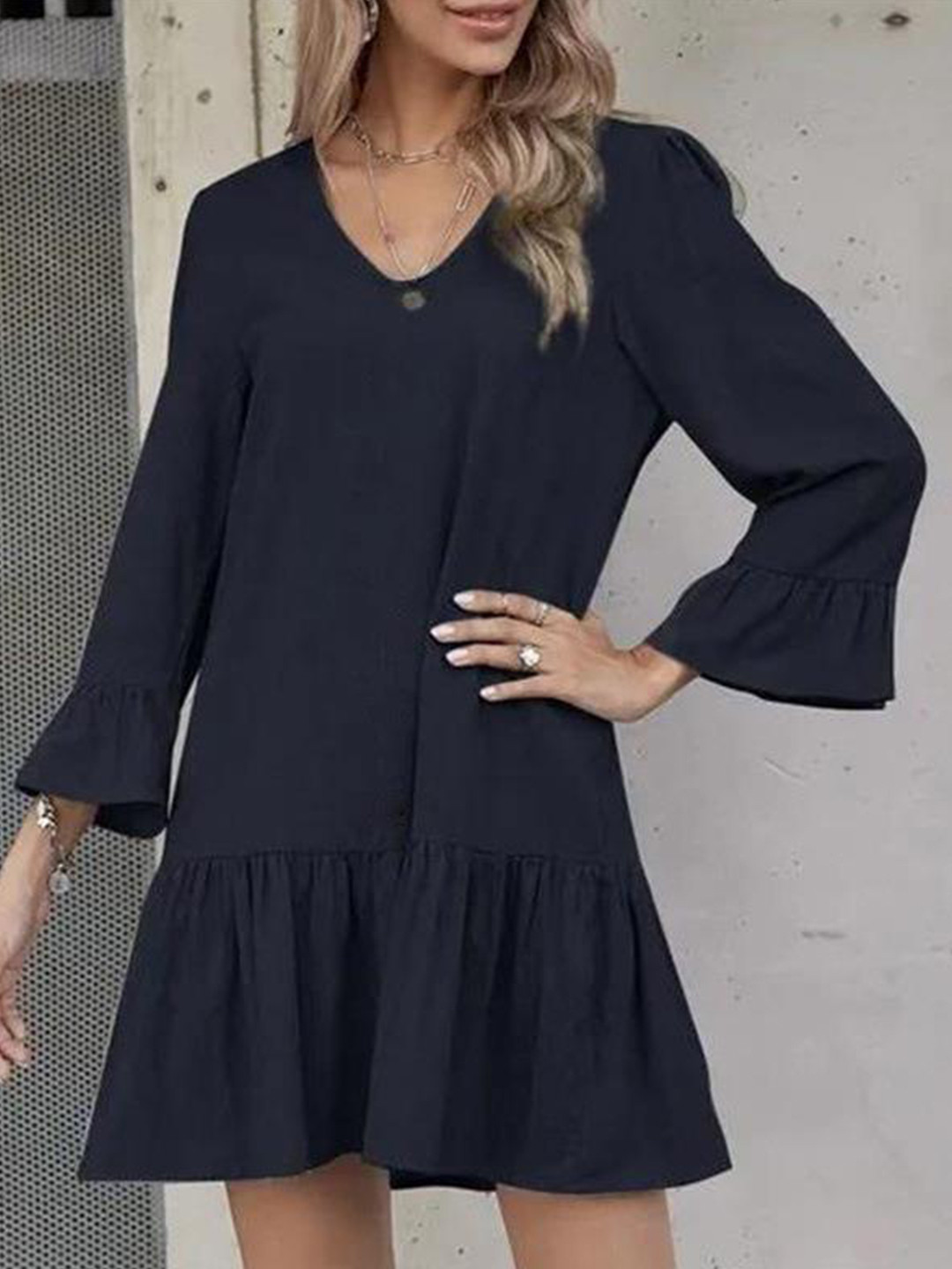 StyleCast Black Bell Sleeve Drop-Waist Dress
