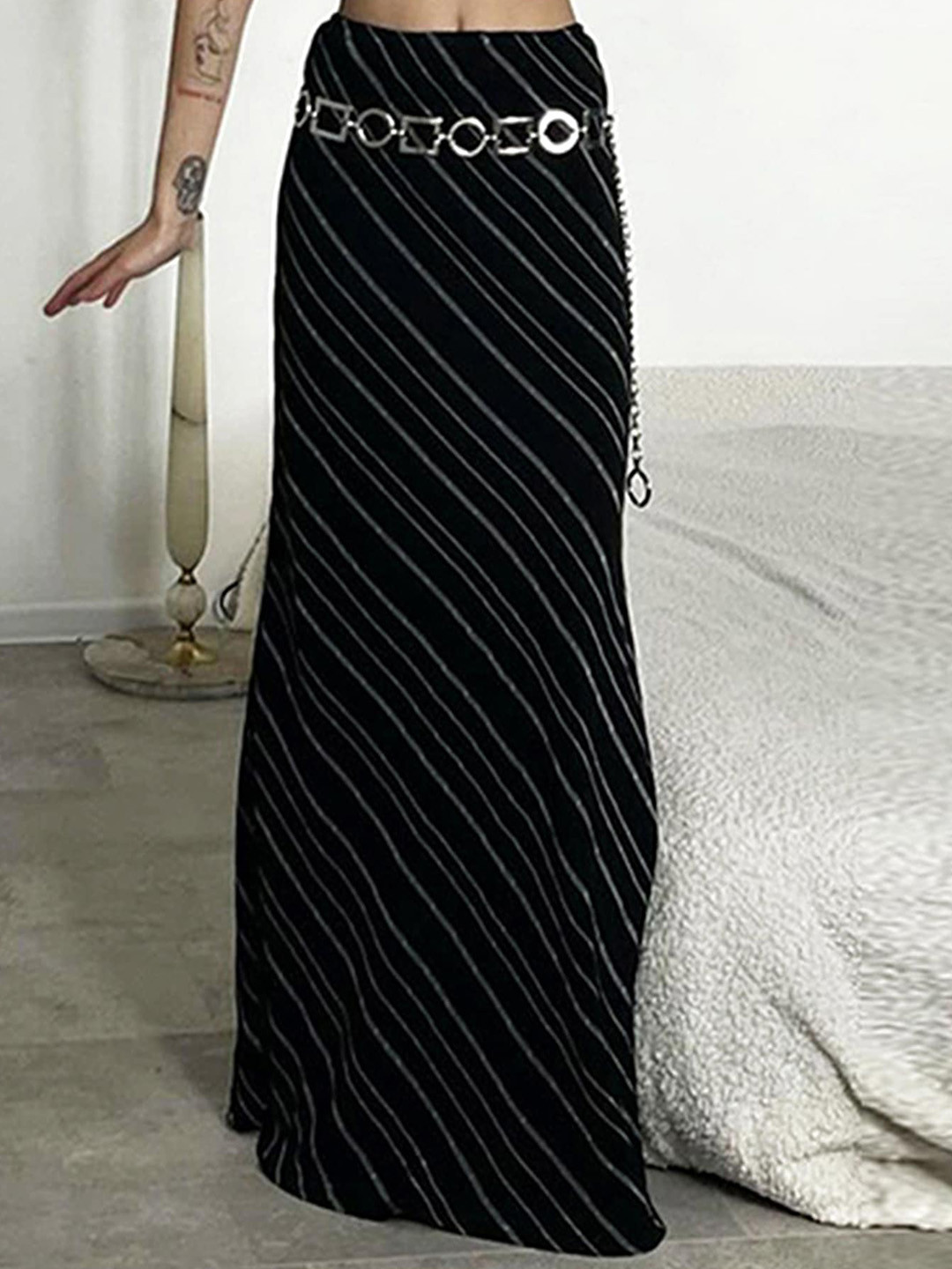 LULU & SKY Diagonal Striped A-Line Maxi Skirt
