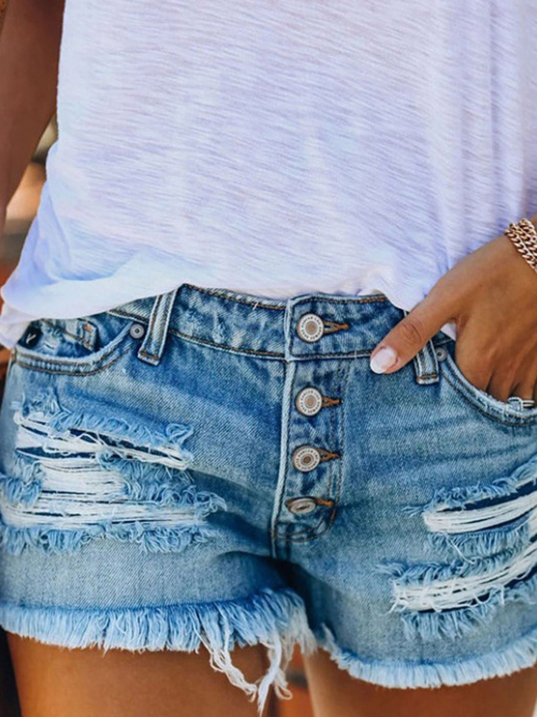 LULU & SKY Women Distressed Slim Fit Low-Rise Denim Shorts