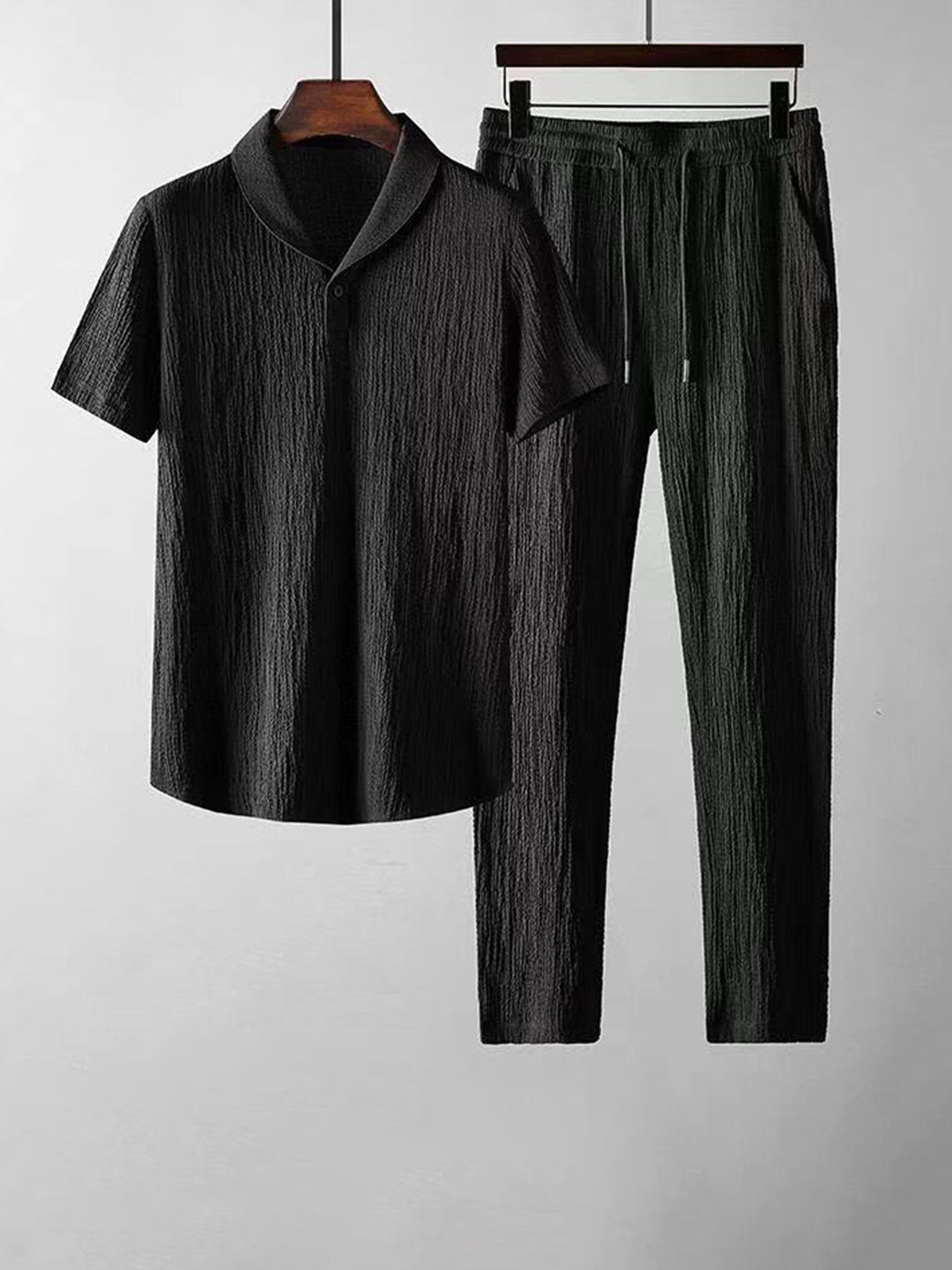 StyleCast Black Polo Collar T-shirt with Pyjamas