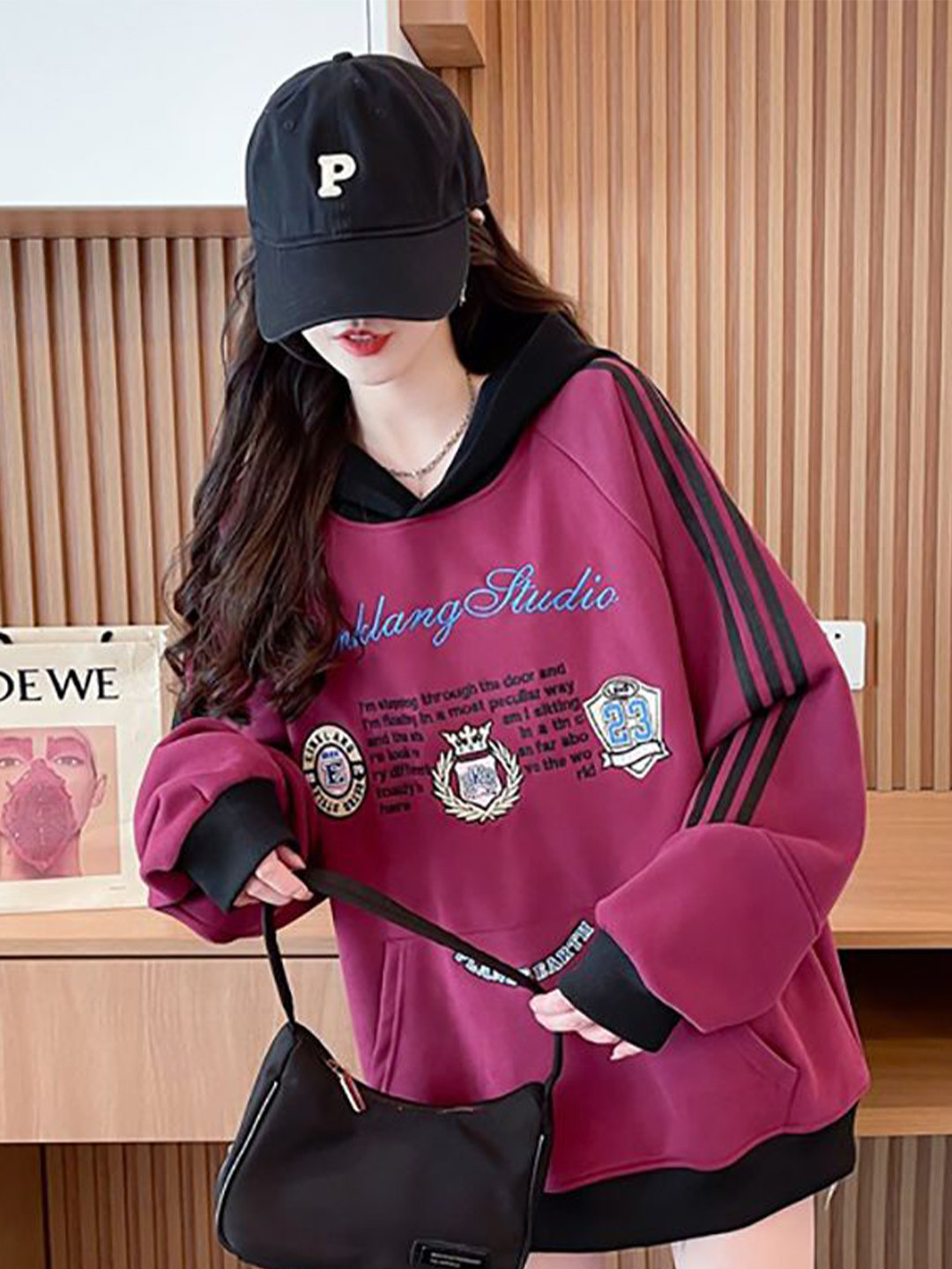 Women Hooded Typography Sweatshirt