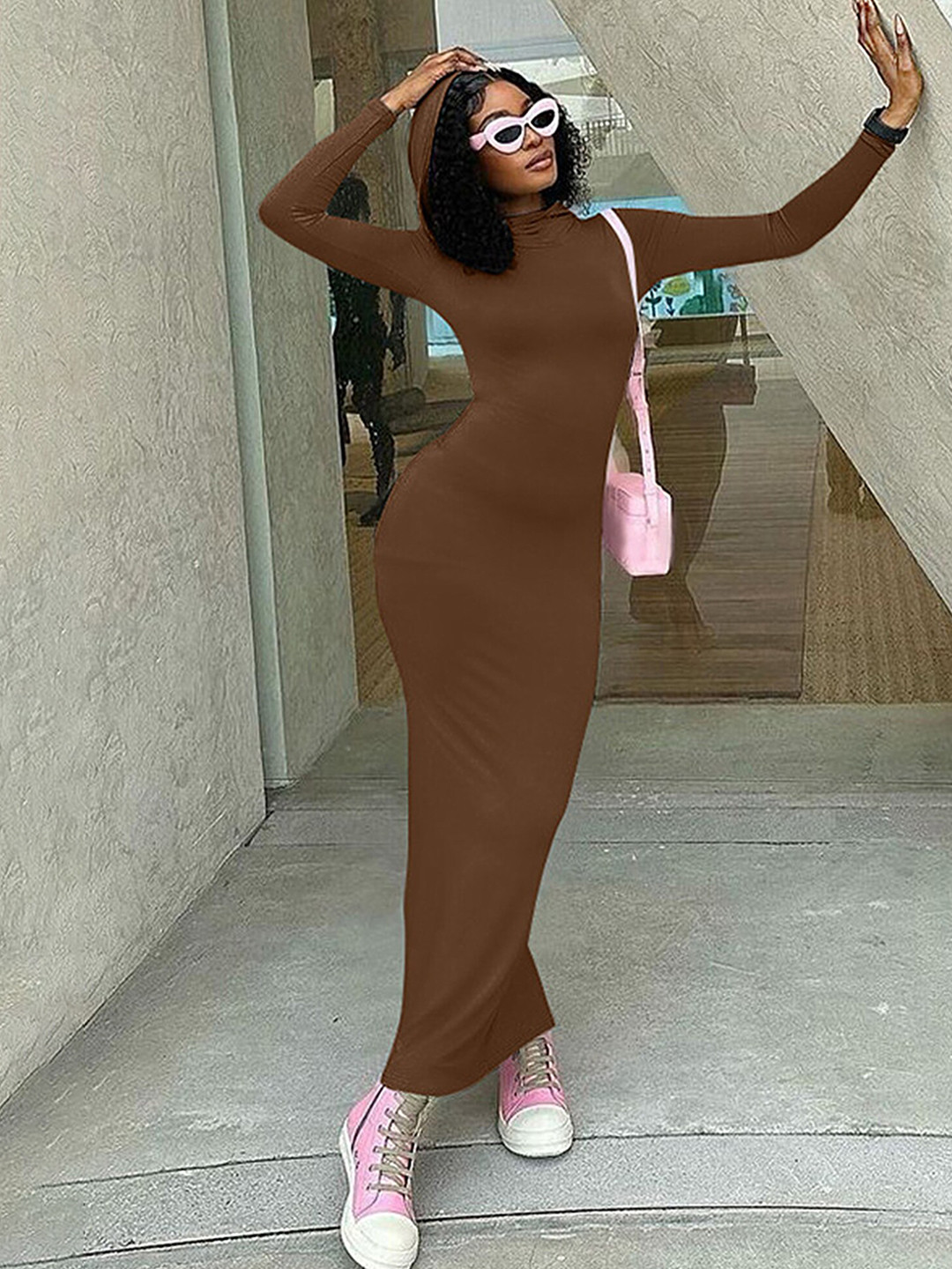 LULU & SKY Hooded Long Sleeves Bodycon Maxi Dress