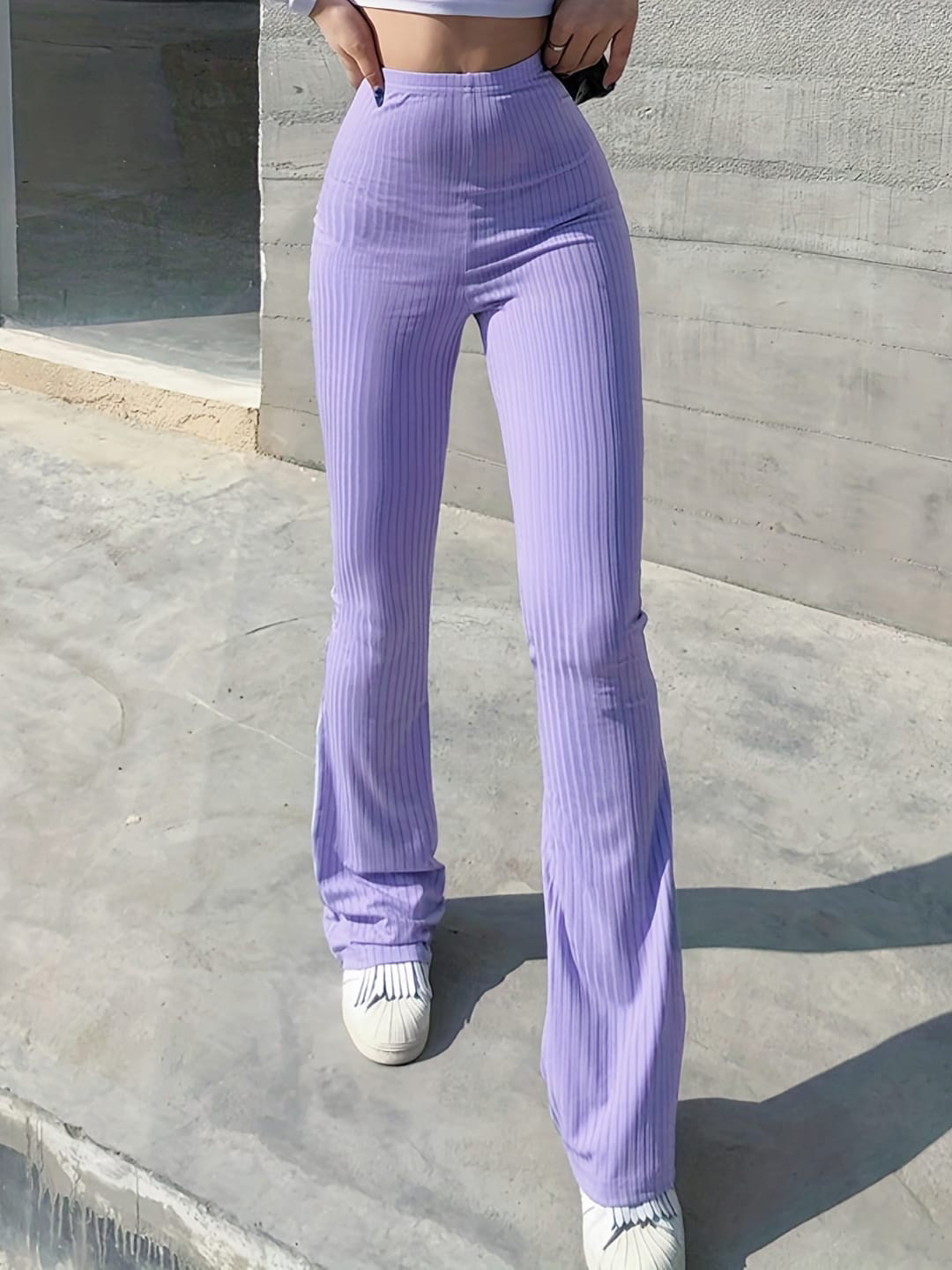 StyleCast Women Purple Original Tapered Fit Ribbed Trousers