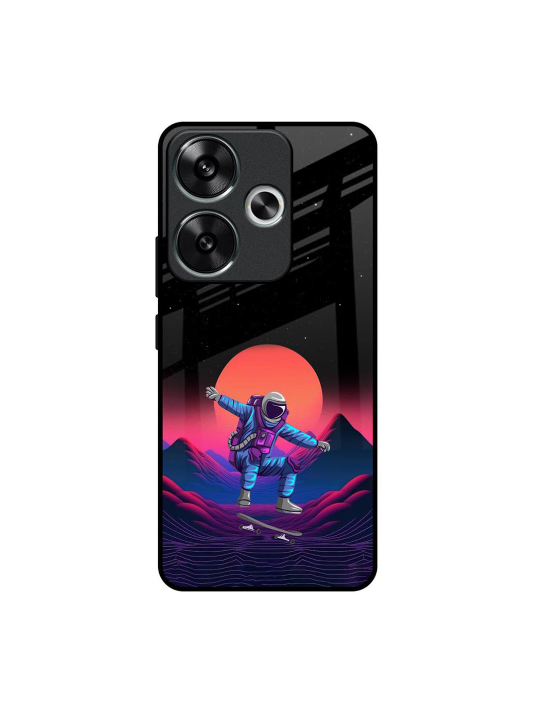 QRIOH Quirky Printed Poco F6 5G Back Retro Astronaut Glass Case Mobile Accessories