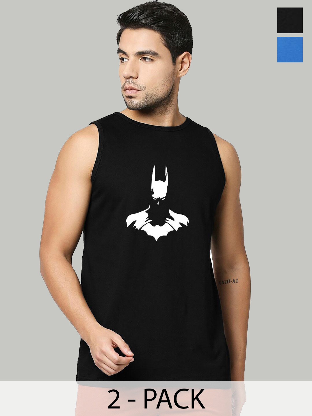 Organic Chics Pack Of 2 Printed Cotton Innerwear Vests RoyalAvenger-BlackBatman_S