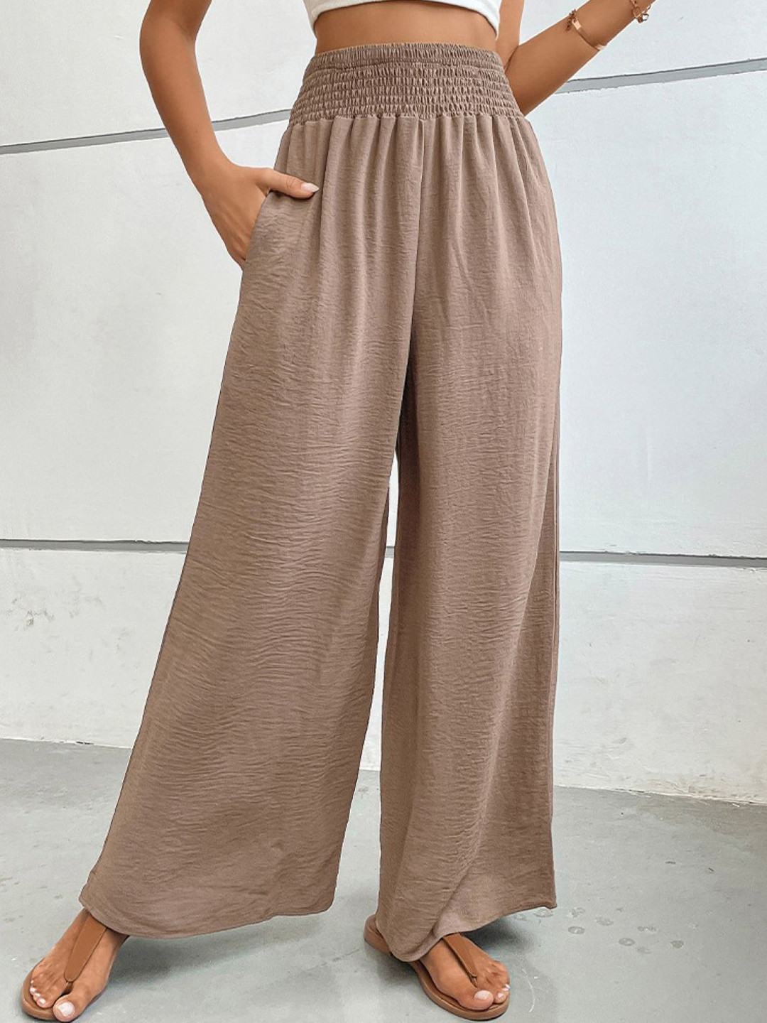 Khaki Relaxed Fit Wide Leg Trousers