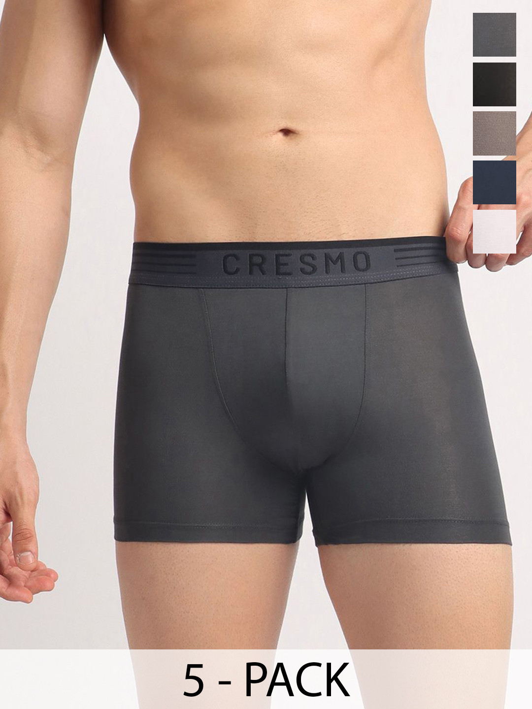 Cresmo Pack Of 5 Antimicrobial Trunks CR-T-SLD-P5-SLSTON-SHIARM-COS-WHIT-INTBLK-S