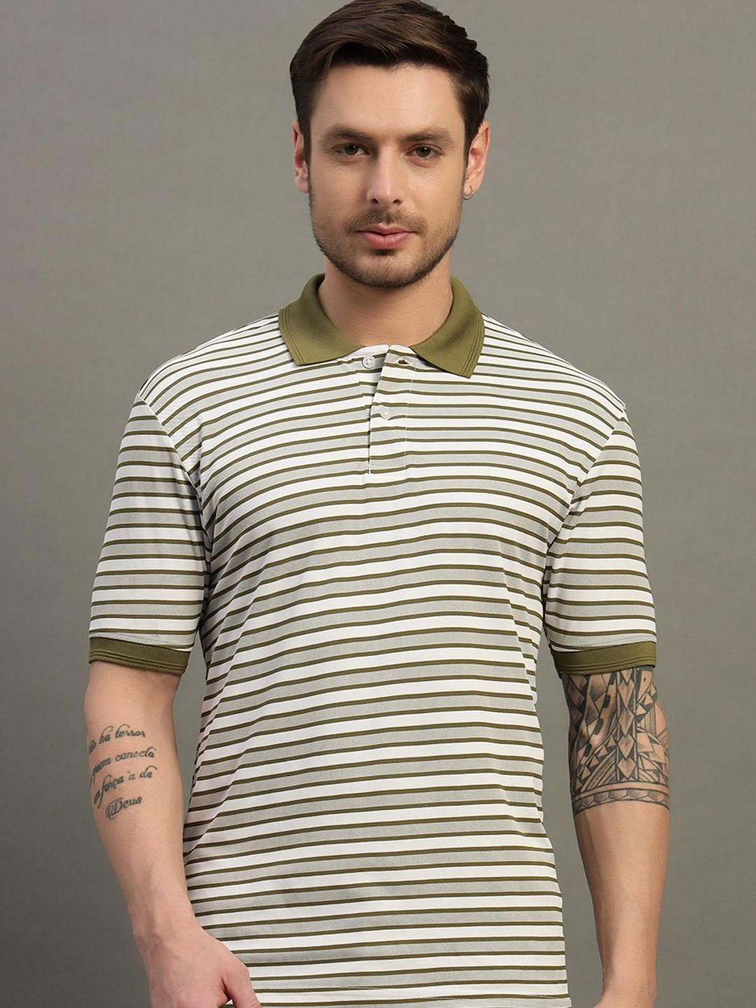 SZN Men Striped Polo Collar Moisture Wicking Pockets T-shirt