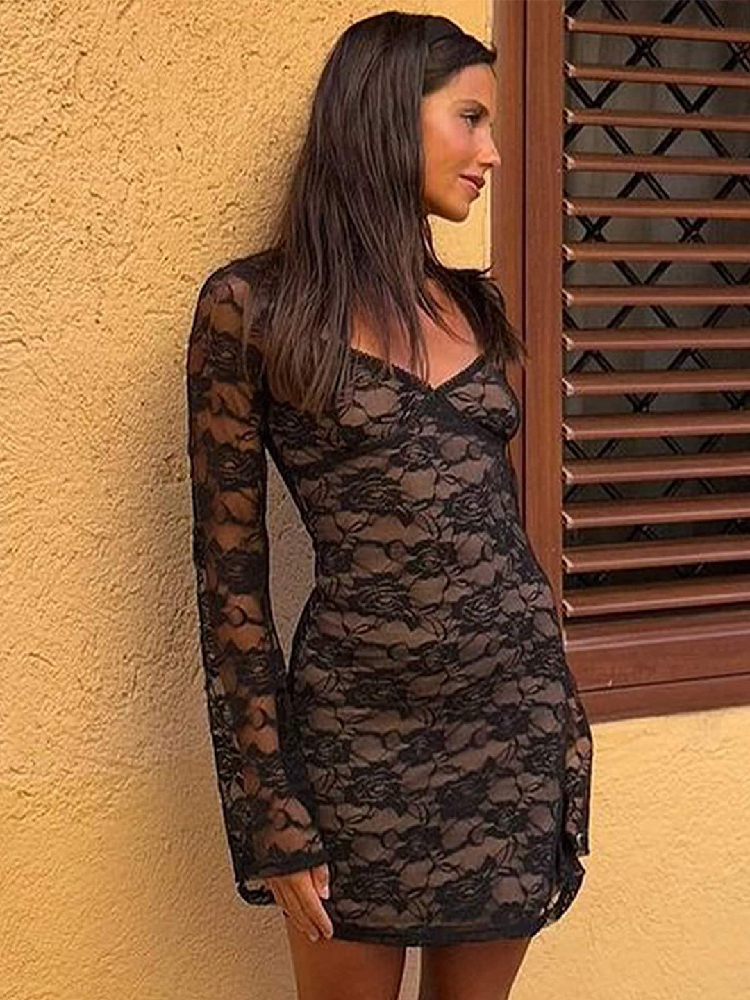LULU & SKY Floral Laced Bodycon Mini Dress