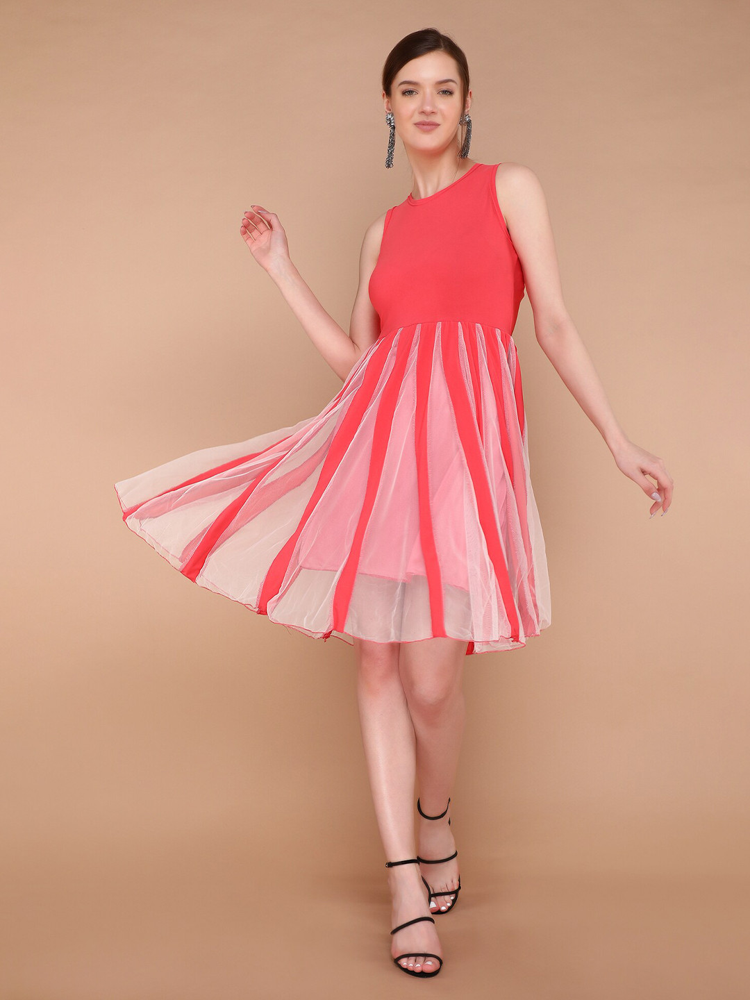 LULU & SKY Round Neck Cut Out Fit & Flare Dress