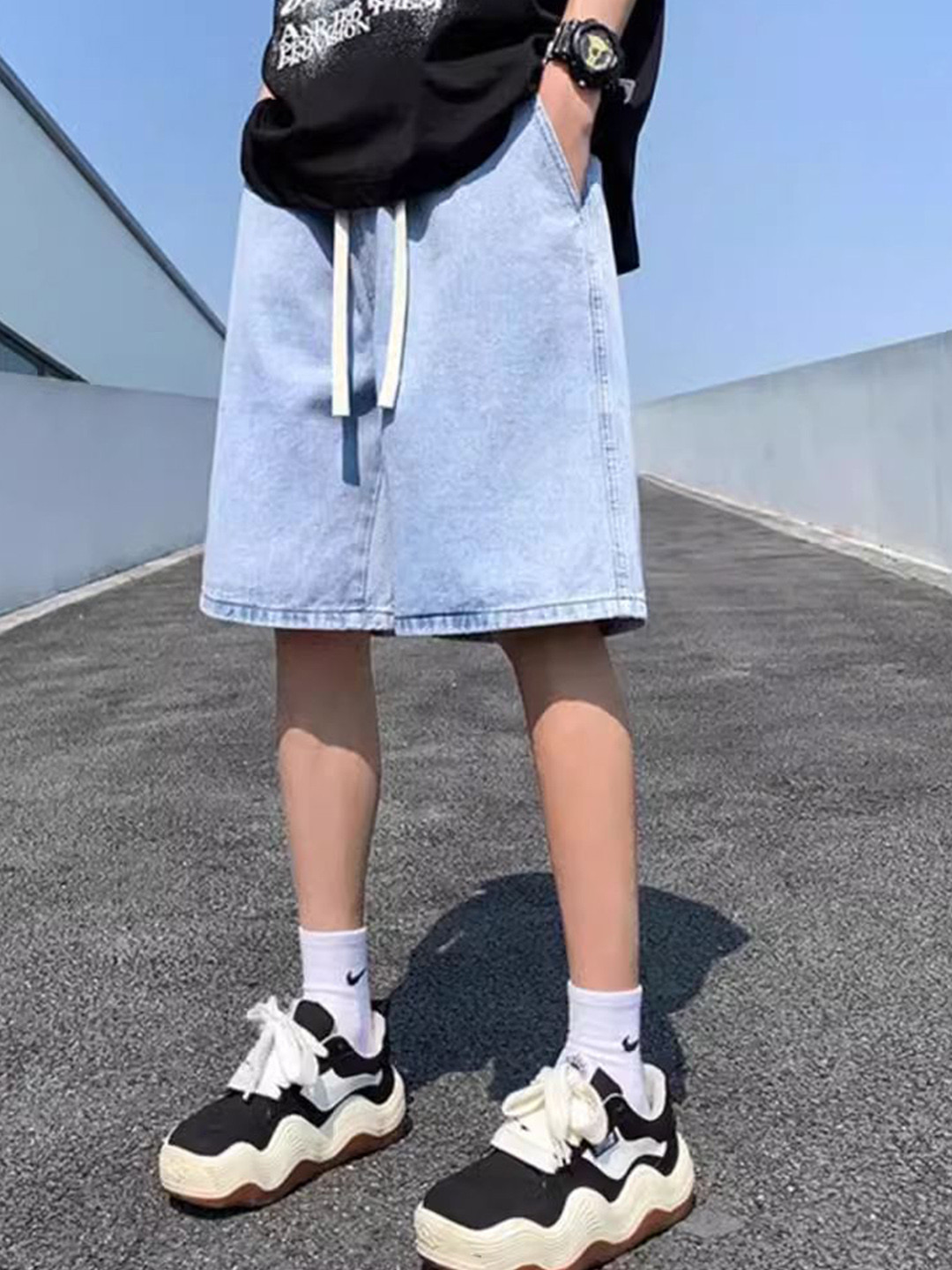 StyleCast Men Loose Fit Knee Length Denim Shorts