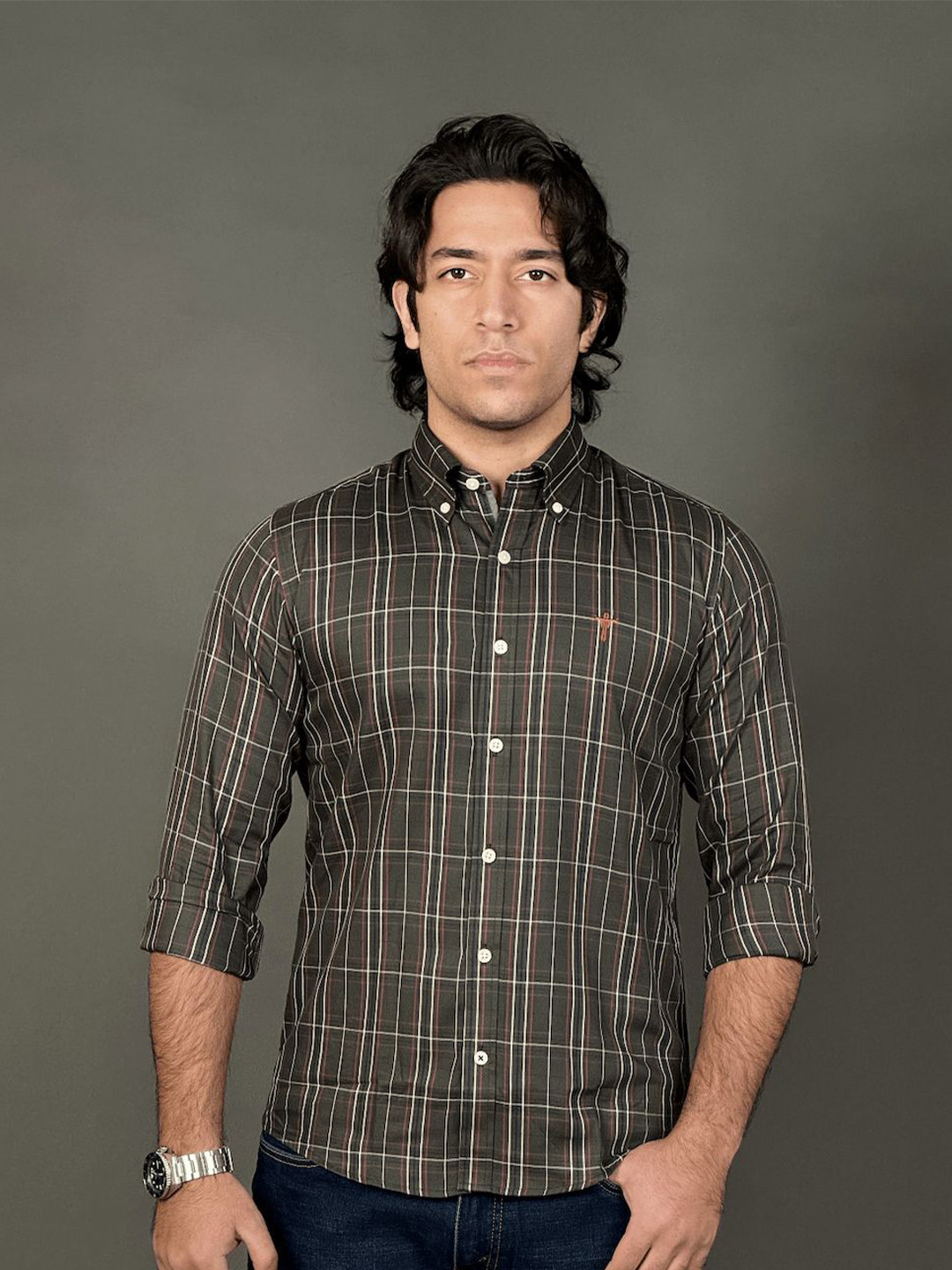 TIFTON Men Tartan Checked Button-Down Collar Cotton Casual Shirt