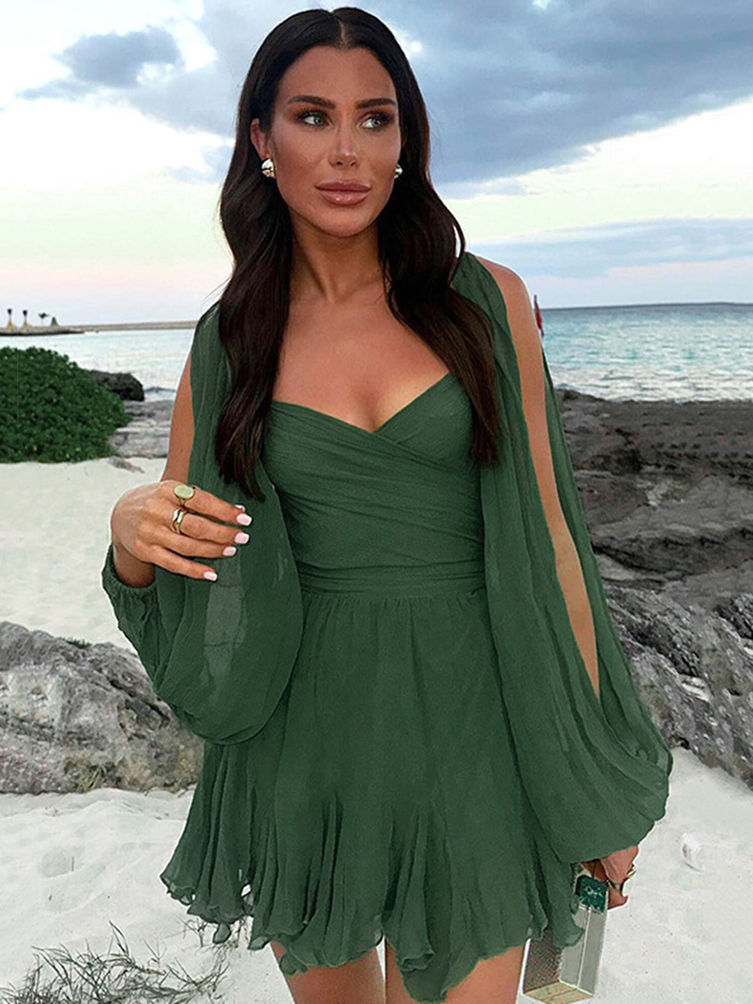 LULU & SKY Sweetheart Neck Slit Sleeves Fit & Flare Mini Dress