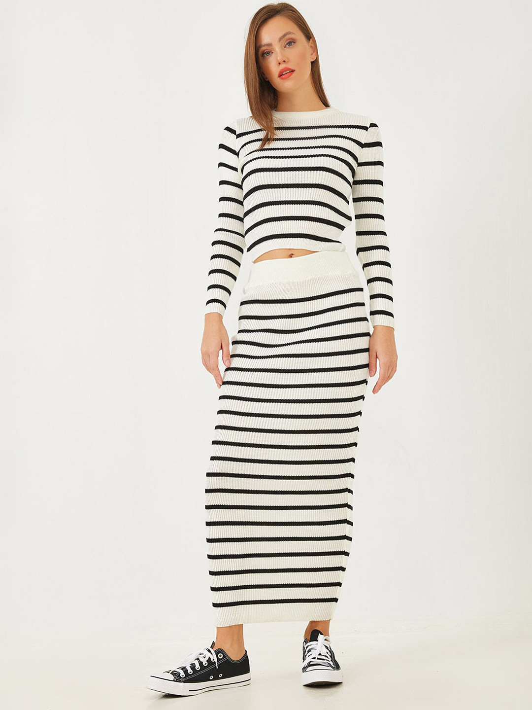 BIANCO LUCCI Striped Long Sleeves T-shirt With Skirt