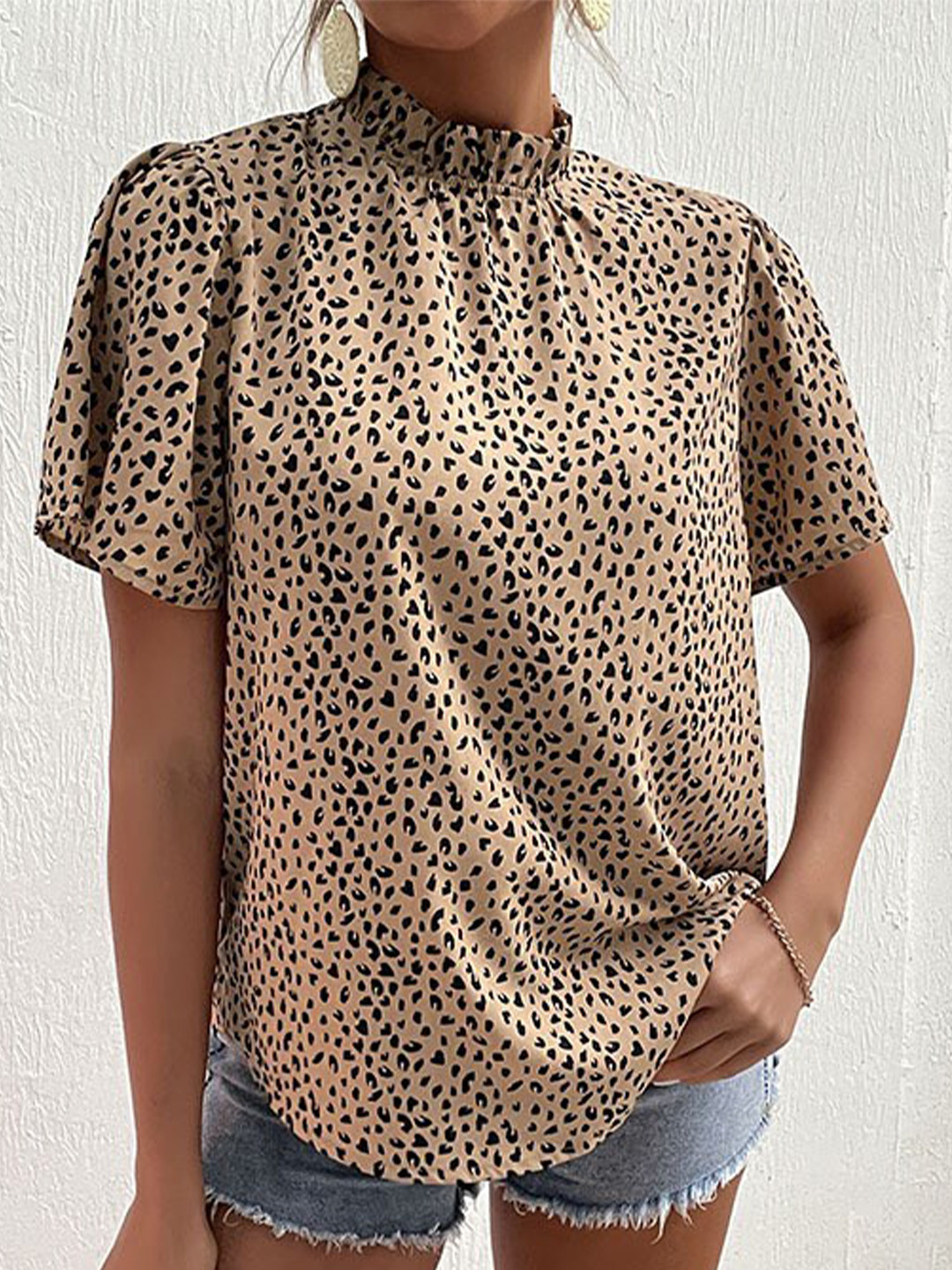 StyleCast Beige & Black Animal Printed High Neck Top