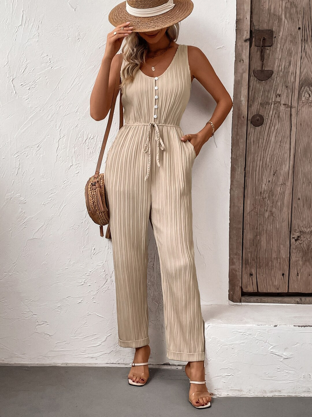 StyleCast Cream Coloured Sleeveless Basic Jumpsuit