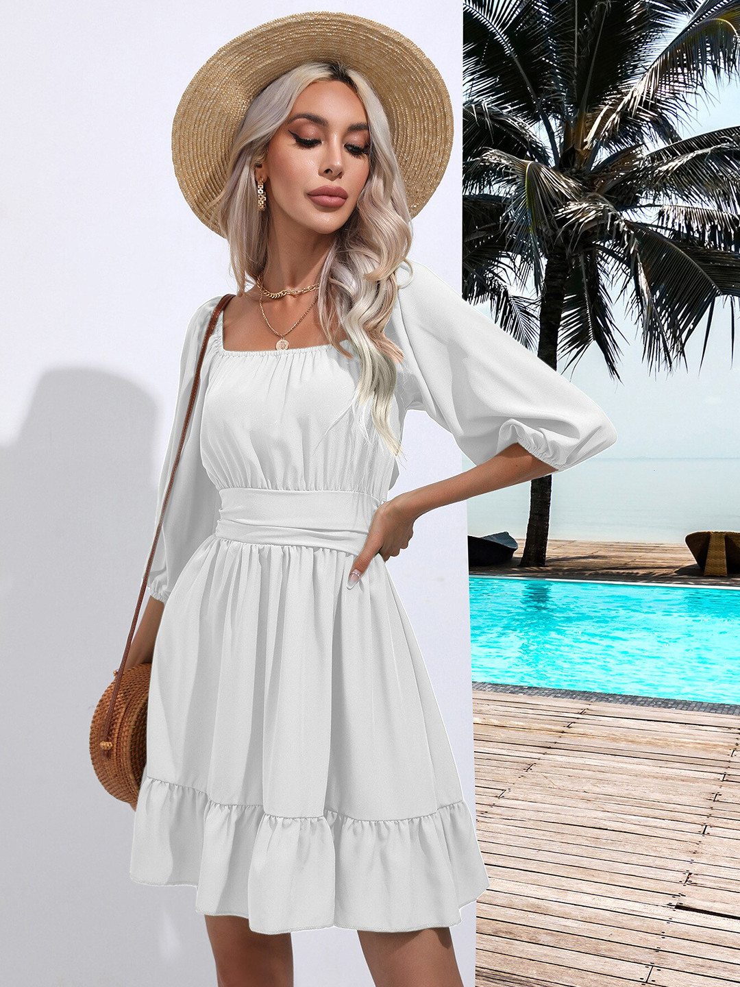 StyleCast White Square Neck Fit & Flare Dress