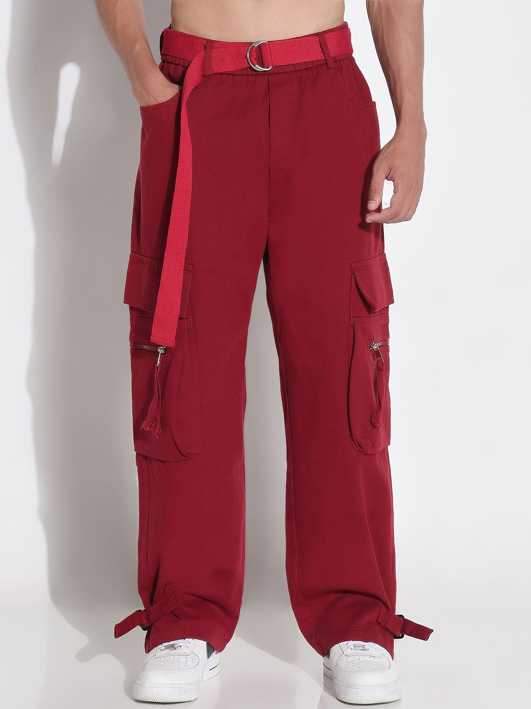 SHOWOFFFF Men Comfort Straight Fit Mid-Rise Coloured Cargo Jeans