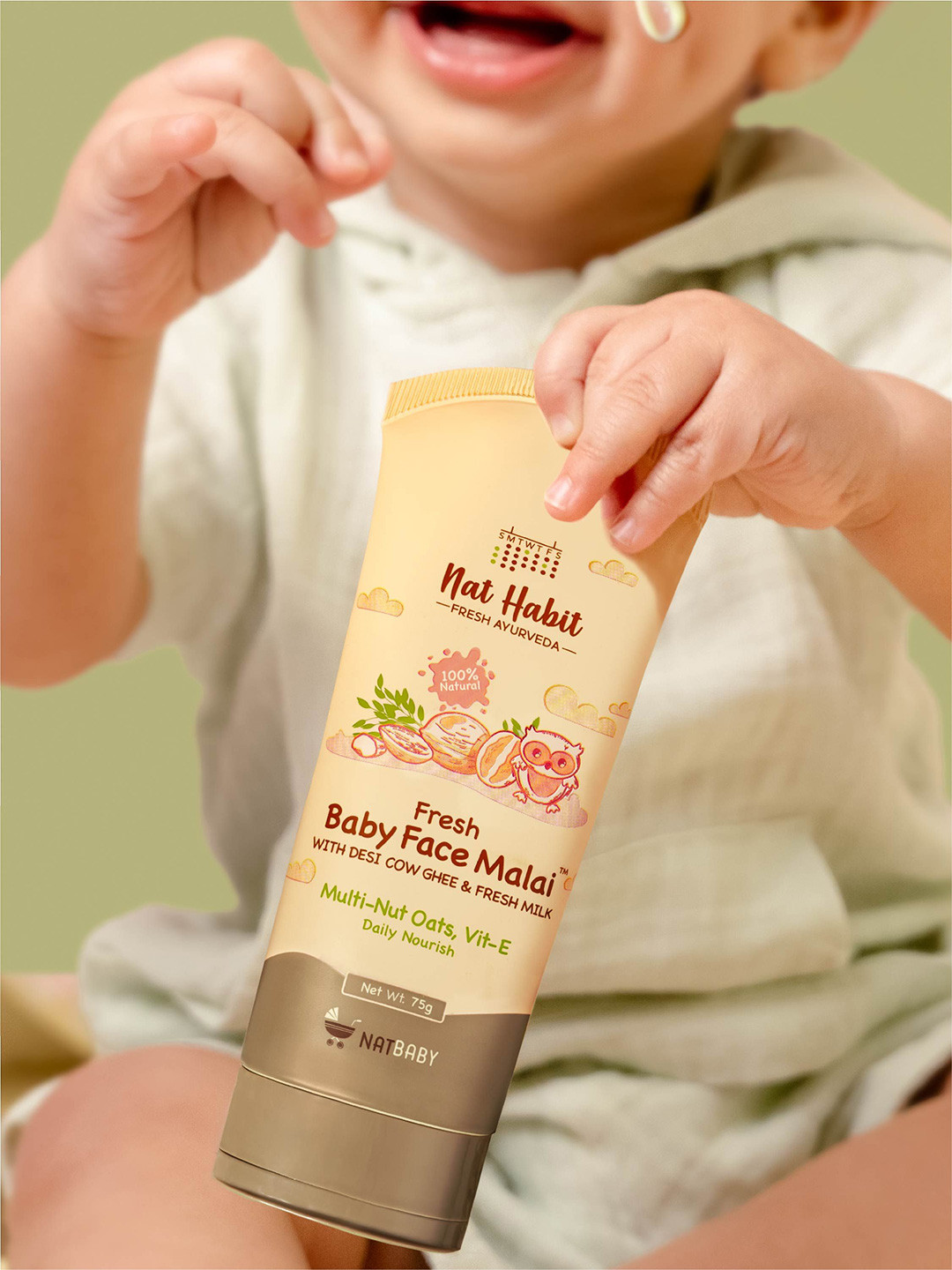 Nat Habit Baby Face Malai With Multi-Nut Oats & Vitamin E Body Lotion - 75 g